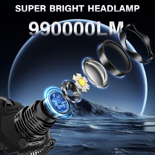 AKNEAR Rechargeable LED Headlamp 99000 High lumens Super Bright(2 Pack)