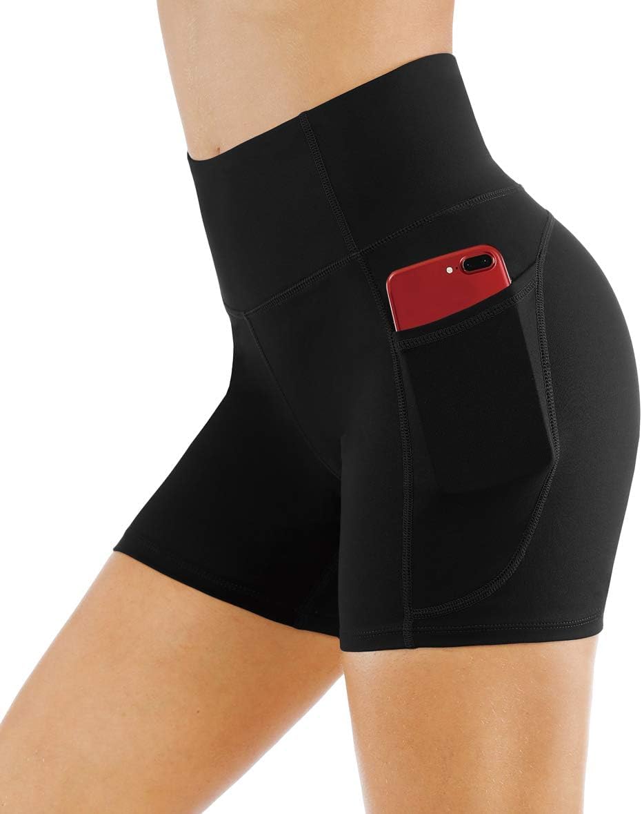 The Gym People High Waist Yoga Shorts - Tummy Control Fitness Shorts with Deep Pockets for Women