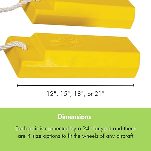 Checkers 21" Airplane Chocks, Aviation Wheel Chocks for Small to Mid-Sized Aircraft, Roped Pair Tire Chock, Durable Lightweight Urethane, Yellow, AC3521-P