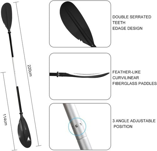 Karltion Kayak Paddle - Adjustable Aluminum Alloy Shaft with Glass Fiber Blade | Lightweight & Portable