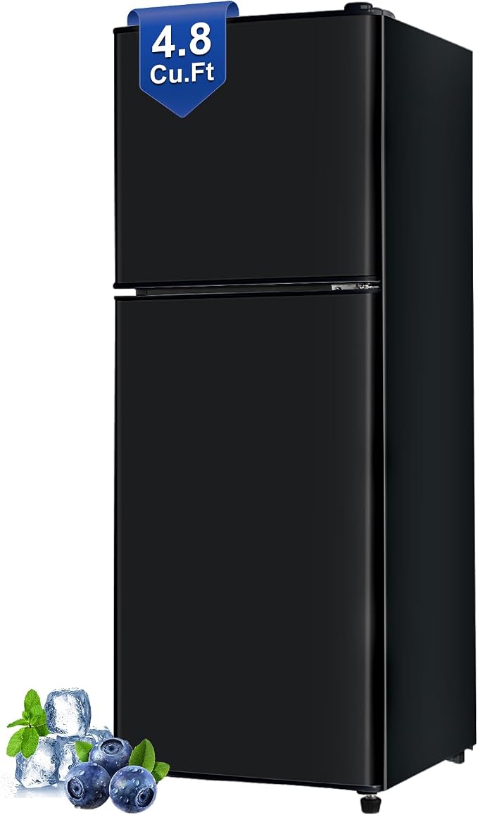 4.8 Cu. Ft. Refrigerator, Dorm Refrigerator with Freezer for Apartment, Kitchen, Office, RV Refrigerator with Adjustable Thermostat, Apartment Size Fridge with Freezer Black