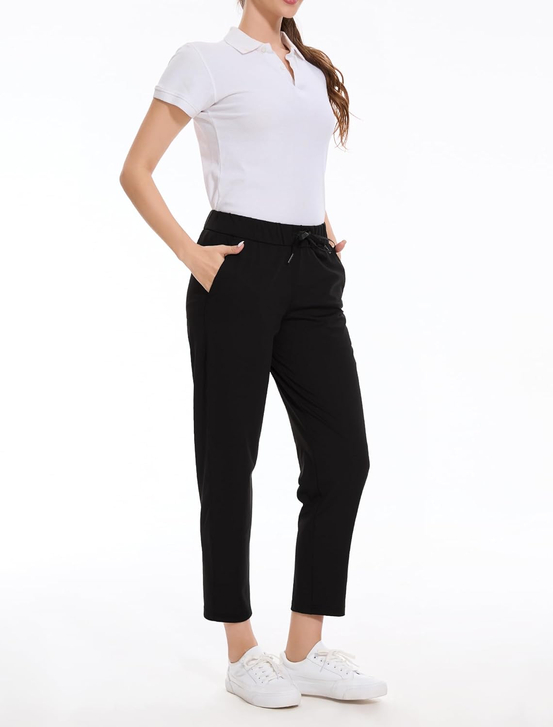 Skiennix Women's Golf Pants - 2 Pack Stretch 7/8 Ankle Sweatpants with Deep Pockets for Athletic & Travel