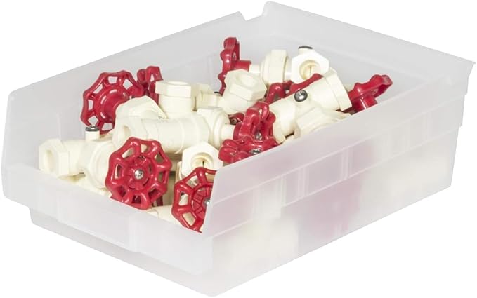 Akro-Mils 30150 Plastic Shelf Bins, Heavy Duty Storage Bins for Garage, Closet, and Drawer Organization, 12" x 8" x 4", Red, 12-Pack