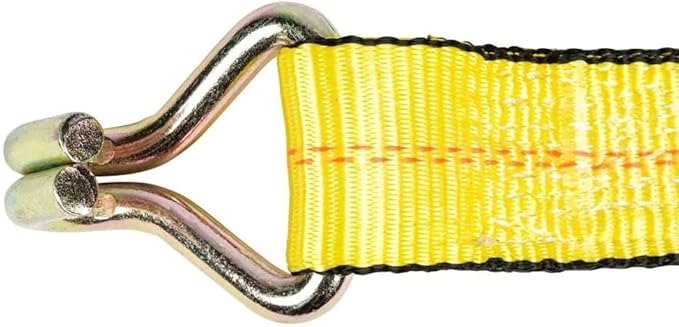 Mytee Products 4 Pack 2 Inch x 50 FT Heavy Duty Ratchet Straps with Double J Hooks | 10,000 lbs. Breaking Strength Yellow Tie Down Straps w/Wire Hooks for Industrial Use, Trailers, Truck & Cargo.