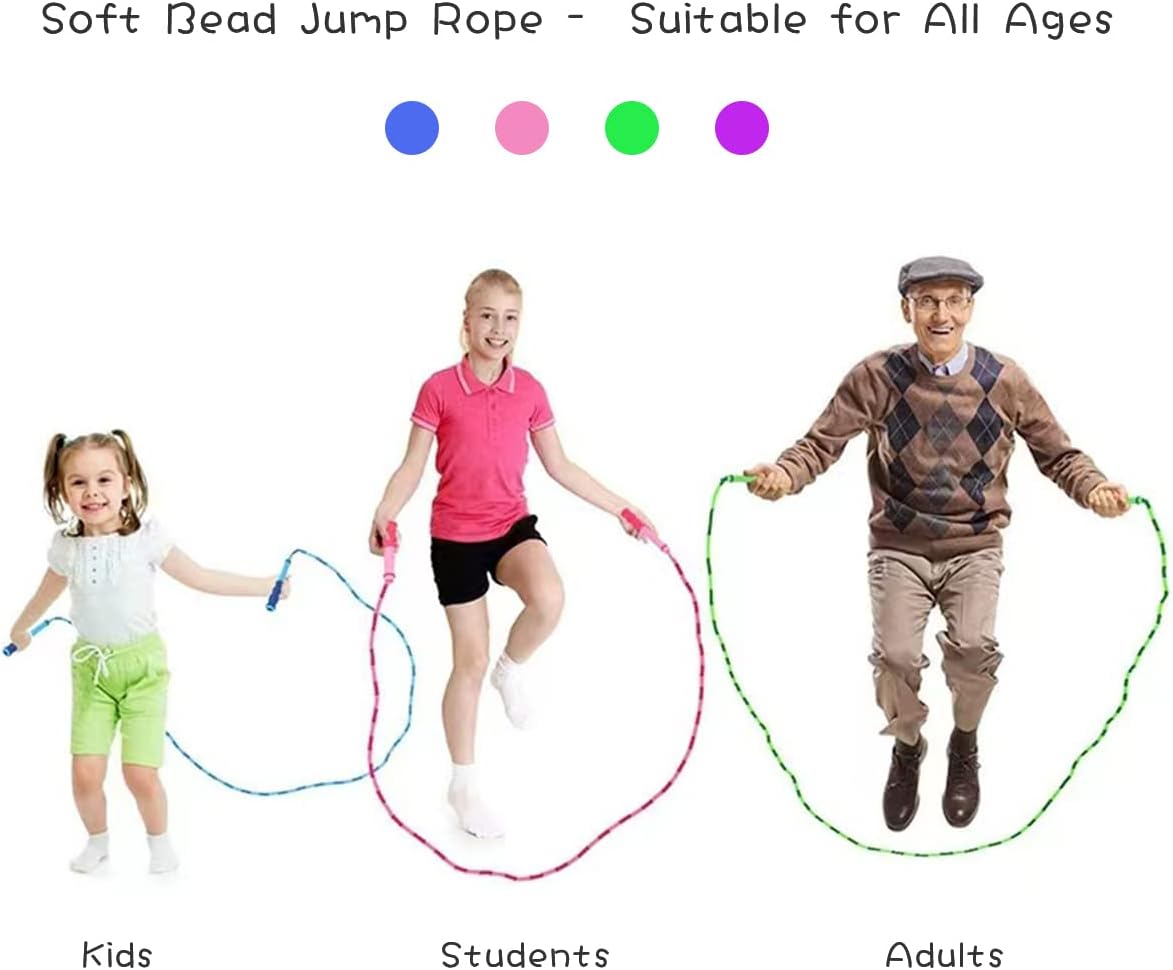 Soft Beaded Jump Rope by [Brand Name] | Adjustable Tangle-Free Skipping Rope for Kids & Adults - 9.2 Ft