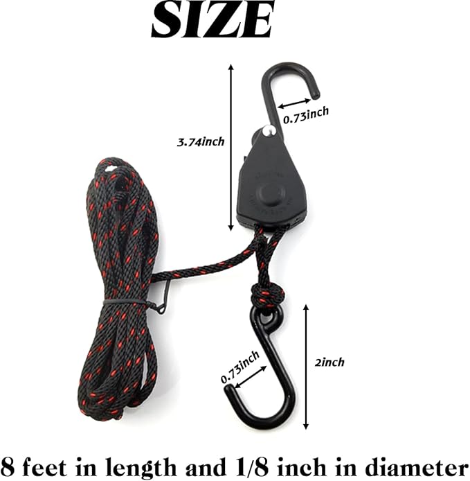 GXXMEI 4PCS 8ft 1/8in Adjustable Heavy Duty Rope Hanger Ratchet Kayak and Canoe Bow and Stern Tie Downs Straps