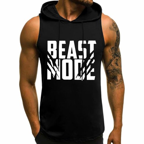 Babioboa Men's Workout Hooded Tank Tops Sleeveless Gym Hoodies Bodybuilding Muscle Shirts(Black Letter,X-Large)