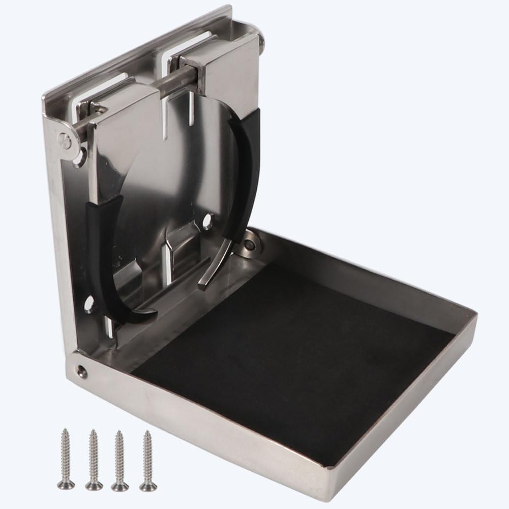 2PCS Folding Drink Holder Stainless Steel Adjustable Cup Holder Marine/Boat/Caravan/car (Large)