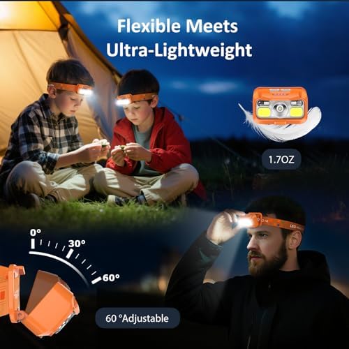 LHKNL Headlamp Rechargeable, Lumen Super Bright Motion Sensor Head Lamp Flashlight,2-Pack Waterproof LED Headlight with White Red Light,8 Modes Head Lights for Camping Cycling Running Fishing-Orange