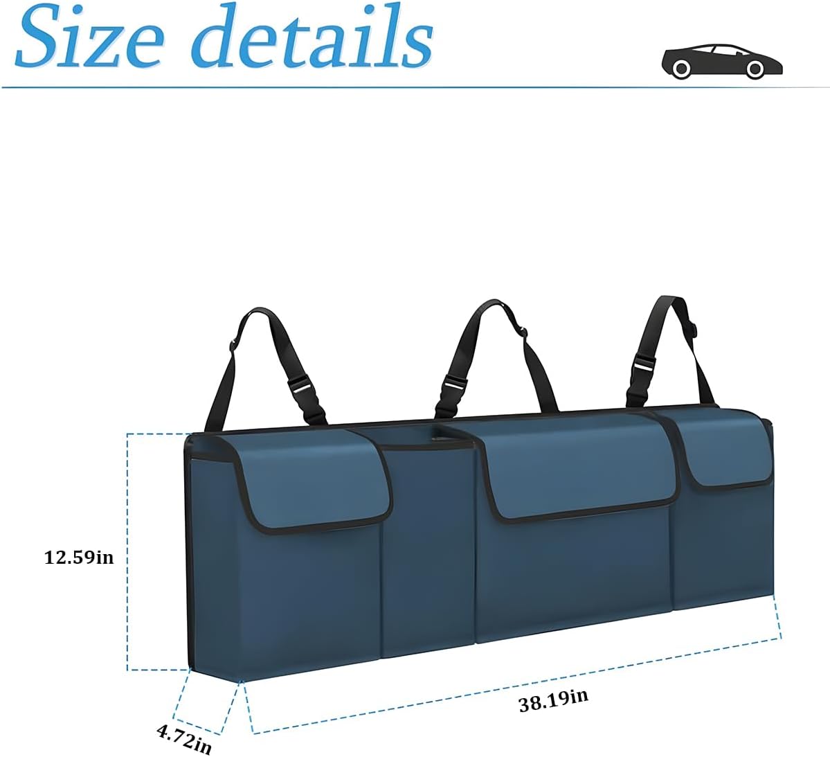Car Trunk Organizer and Storage, Backseat Hanging Organizer for SUV, Truck, MPV, Waterproof, Collapsible Cargo Storage Bag with 4 Pockets, Car Accessories for Men and Women (Blue)