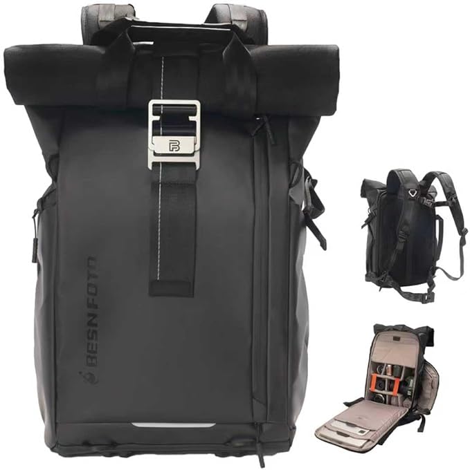 Besnfoto Waterproof Camera Backpack, Rolltop Photography Bag