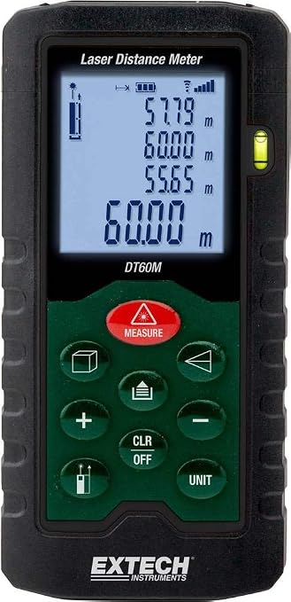 Extech DT60M Laser Distance Meter – 196 ft/60 m Digital Laser Measure