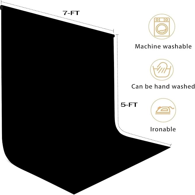 7x5FT Black Backdrop for Photography, High Density Polyester Fabric Background