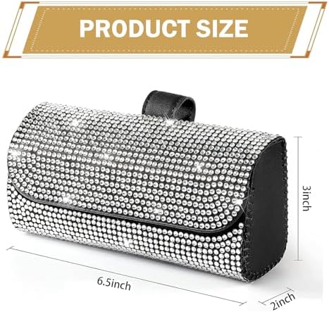 Bling Sunglasses Holder for Car Sun Visor, Rhinestone Auto Eyeglasses Mount Clip Organizer, Leather Sunvisor Sunglasses Storage Case, Universal Glasses Holder Clips for SUV, Sedan, Van (White)