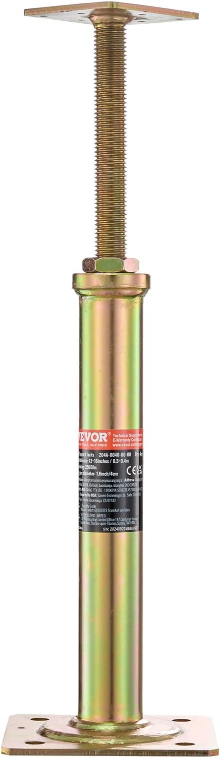 VEVOR House Floor Jacks, 4 PCS Post Floor Joist Jacks for Leveling, 11.6"-16" Height Range, Total Support up to 10000 LBS, Galvanized Telescoping Screw Jacks for Temporary Support