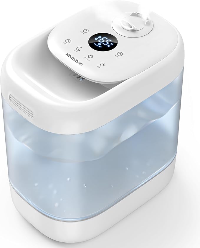 Homvana Humidifiers for Bedroom, 5L Super Easy to Clean Top Fill Auto Adapt Cool Mist Humidifier for Bedroom Plants Baby Kids for Home (Never Leaking Design), Quiet 40H Runtime, Essential Oil Diffuser