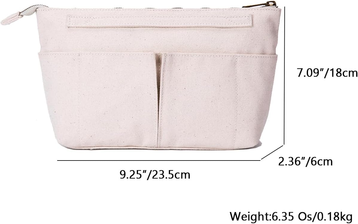 Tote Organizer Insert Purse Organizer for Handbags Cotton Canvas Simple Style Multiple Compartments (Beige)