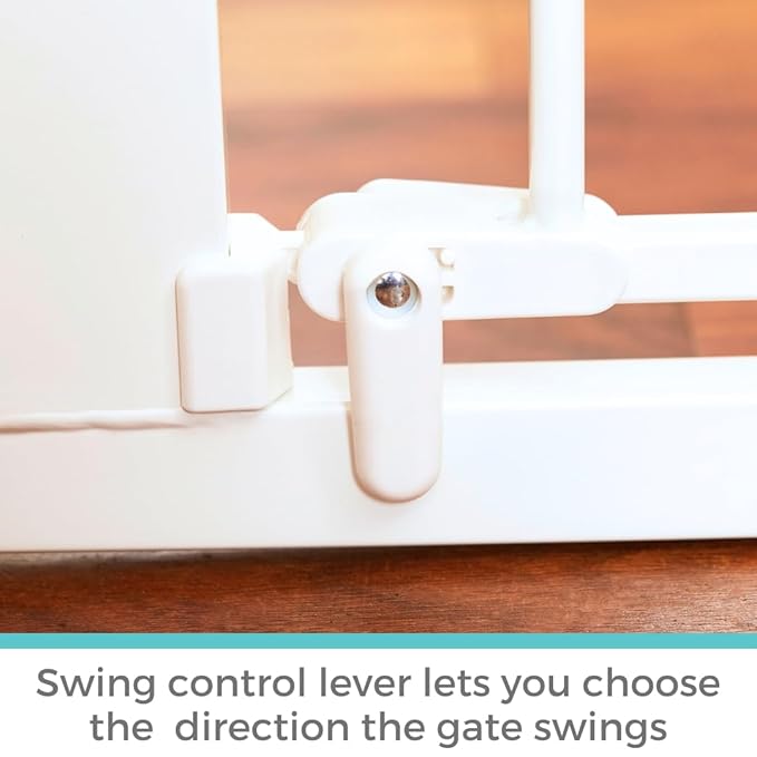 Toddleroo by North States - Bright Choice Auto Close Baby Gate: Pressure Mounted Baby Gate for Doorways with Glow in the Dark Handle - Adjustable 29.75 to 40.5 Inches Wide - 30 Inches Tall - White