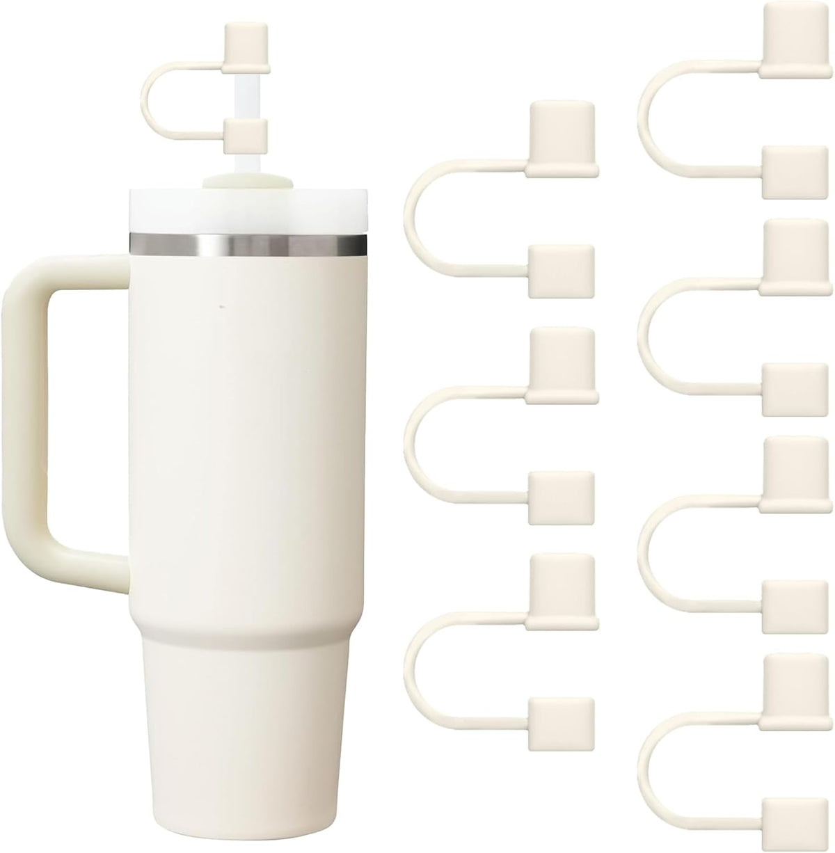 Stanley 7-Piece Straw Cover Cap Set | Silicone Straw Toppers for 40 & 30oz Tumblers - White & Grey