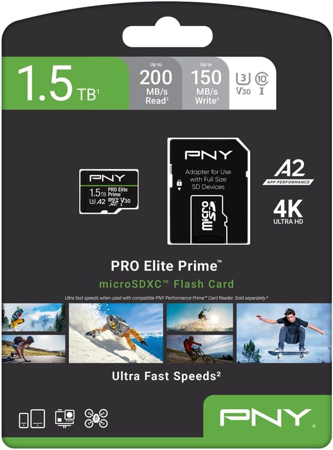 PNY 1.5TB PRO Elite Prime™ C10 U3 V30 A2 microSDXC Flash Memory Card –