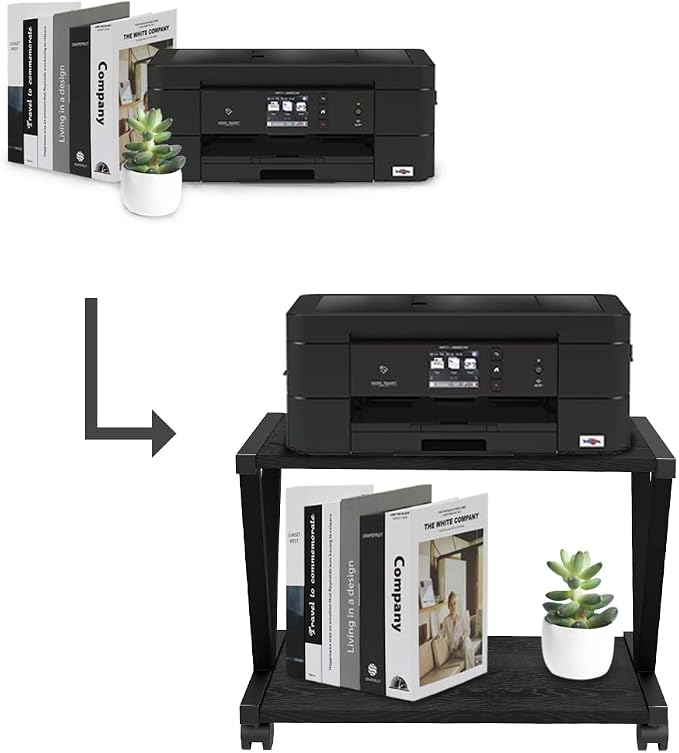 VEDECASA Retro Desktop Printer Stand 2 Double Tiers Wood Printer Shelf Modern