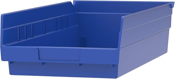 Akro-Mils 30158 Plastic Shelf Bins, Heavy Duty Storage Bins for Garage, Closet, and Drawer Organization, 18-Inch x 8-Inch x 4-Inch, Blue, 12-Pack