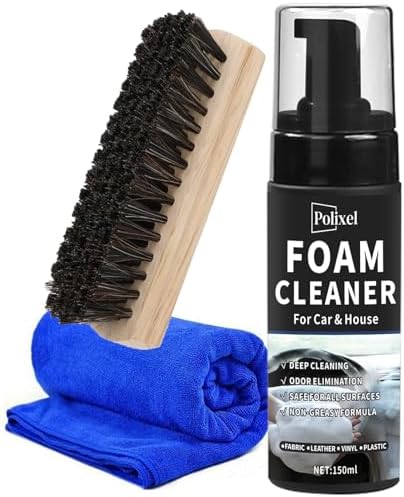 Car Interior Foam Cleaner - Powerful Waterless Carpet Upholstery & Seat Stain Remover for Leather, Fabric, Vinyl - Auto Detailing Spray with Brush Safe for All Cars - 5oz / 150ml