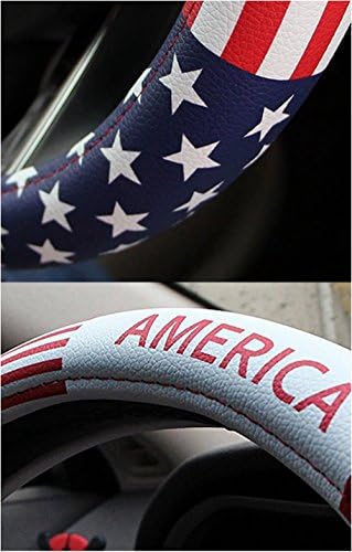 Dotesy Leather Auto Steering Wheel Cover, Fashion Flag Style Car Steering Wheel Cover Protector Universal for 36.5-38cm (American Flag)