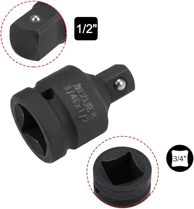 uxcell 2pcs 3/4" Drive (Female) x 1/2" (Male) Impact Socket Reducer for Use with Air Impact Drivers, Breaker Bars, Ratchets, CR-MO Steel