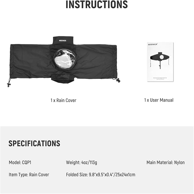 NEEWER Rain Cover for Q4 Outdoor Strobe Flash, Nylon Camera Lens Raincoat