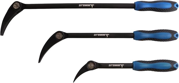3PC Indexing Pry Bar Set - 15-Position Adjustable Angle Pry Bars - High Strength Chrome Vanadium Steel - 8in, 12in, 16in Indexable Pry Bars