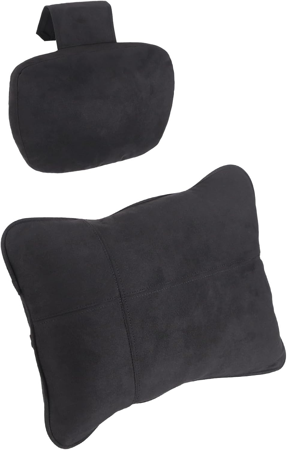 2 PCS Car Pillow Set, Soft Suede Car Neck Support Pillow and Back Cushion, Soft Ergonomic Headrest Lumbar Cushion with 2-Way Straps for Pressure Comfort, Driving Seat, Office
