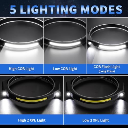 ZioeYiue Headlamp Rechargeable 10P, 230°Wide Beam LED Head Lamp for Adults