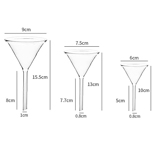 3Pcs Glass Funnel Set Filling Funnels Small Bottle Funnel Short Stem Glass Funnel Mini Funnel for Essential Oil, Spices, Liquid, 60mm 75mm 90mm