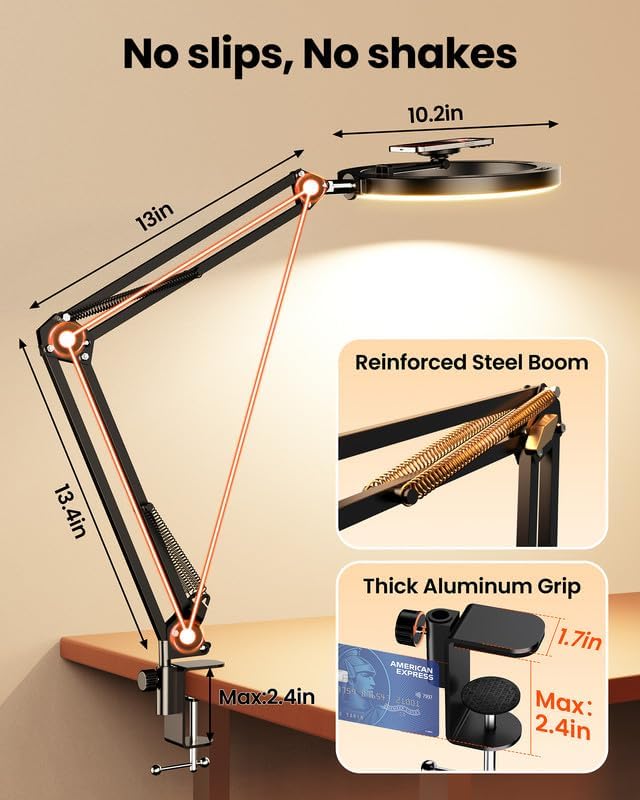 Magnetic Overhead Ring Light for Desk, 10” Selfie Light