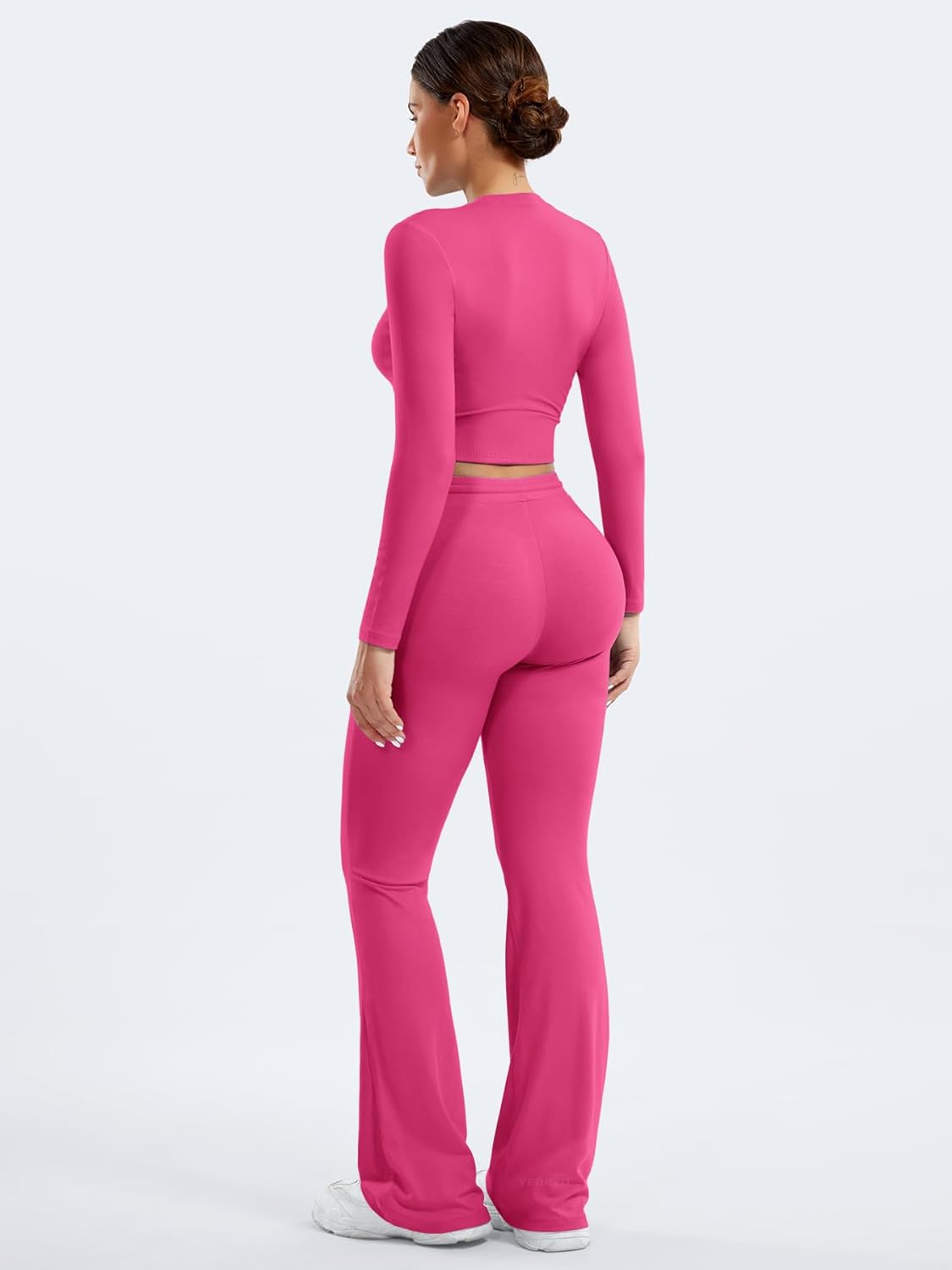 YEOREO Women's Lounge Set - Long Sleeve Top & Drawstring Wide Leg Pants | Rose Red, Size S