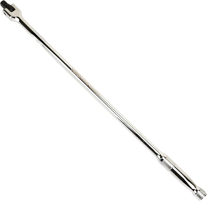 1/2-Inch Drive Breaker Bar, 24-Inch – Heavy Duty CR-MO Head & 23mm Thick Shaft – Dual-Knurled Non-Slip Grip, Constant Tension Flex Head, Premium Mirror Chrome Finish