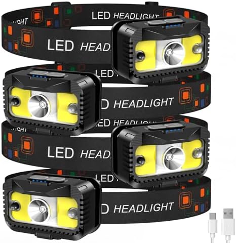 MIOISY Headlamp Rechargeable, Ultra Bright LED Head Lamp Flashlight with White Red Light, Motion Sensor Waterproof Headlight,8 Modes Head Lights for Outdoor Camping Fishing Running-4 Pack