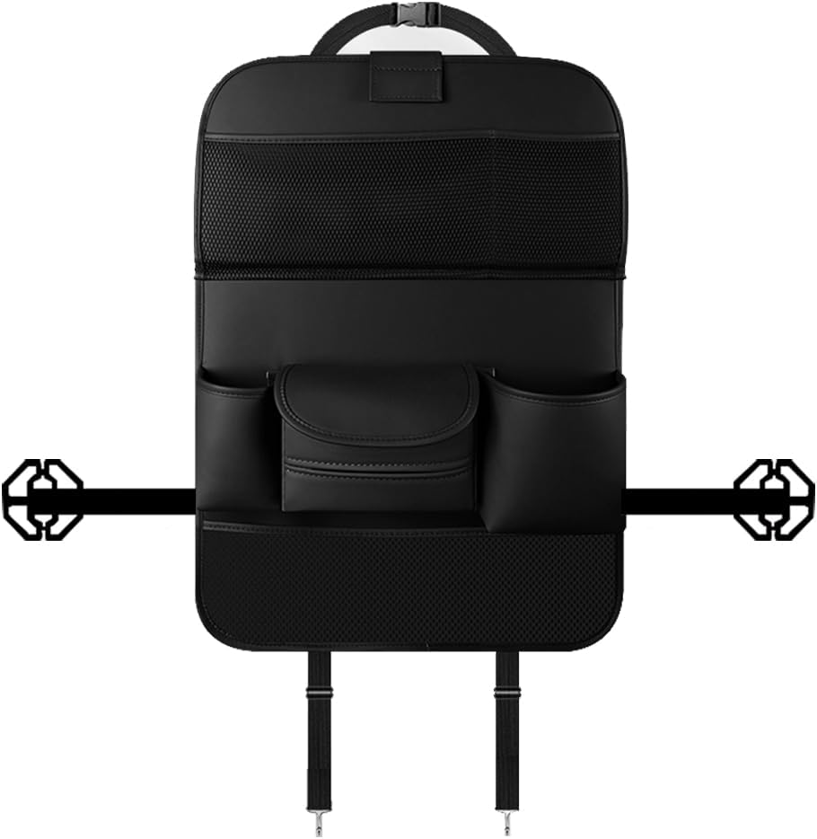 2PCS Car Backseat Organizer Seat Back Protectors Kick Mats with Foldable Table Tray, PU Leather Car Storage Organizer with Tablet Holder, Car Tissue Holder Kids Toys Storage Travel Accessories (Brown)
