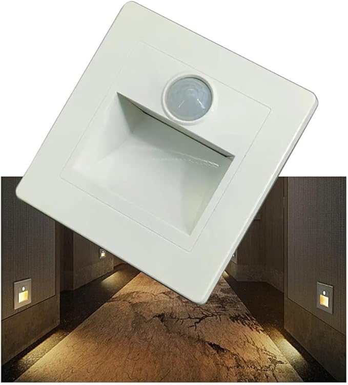 3W Motion Sensor Stair Lights 3000K Recessed LED Step Light Indoor Stair Step Wall Lamp Staircase Bedroom Decoration 1Pcs White