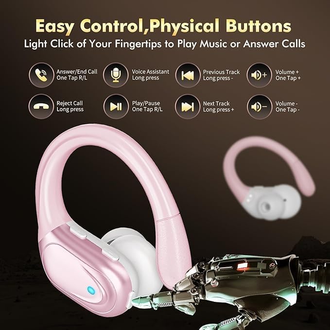 HAOYUYAN Wireless Earbuds, Sports Bluetooth Headphones, 80Hrs Playtime Ear Buds with LED Power Display, Noise Canceling Headset, IPX7 Waterproof Earphones for Workout/Running (Pink)