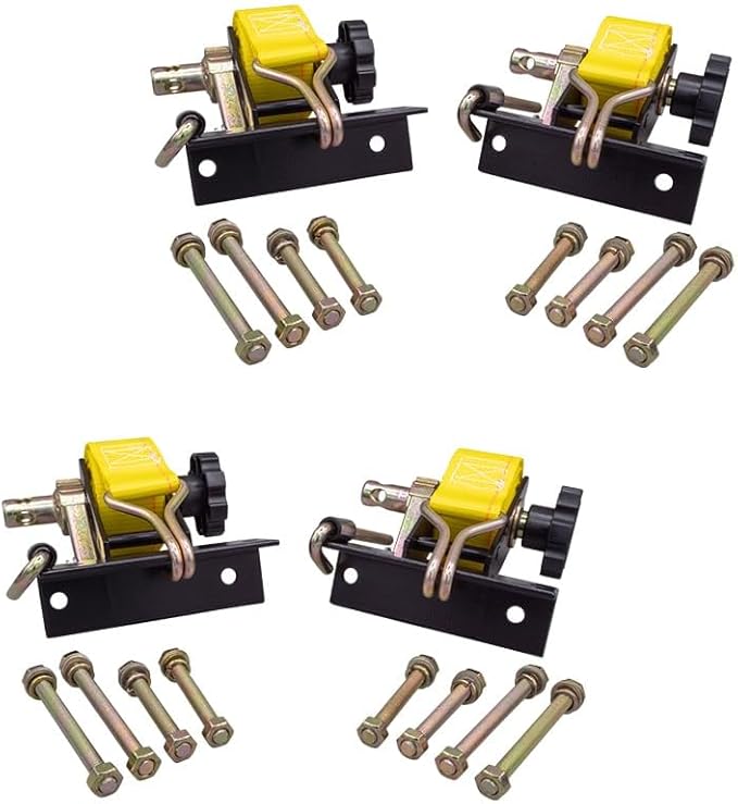 Mytee Products 2 Pack 1-1/2"x7' Yellow Ladder Rack Ratchet Straps with J-Hook (Pair) - 500 lbs Square Tube Mount - Retractable Ratchet Tie Down Strap for Roof Rack