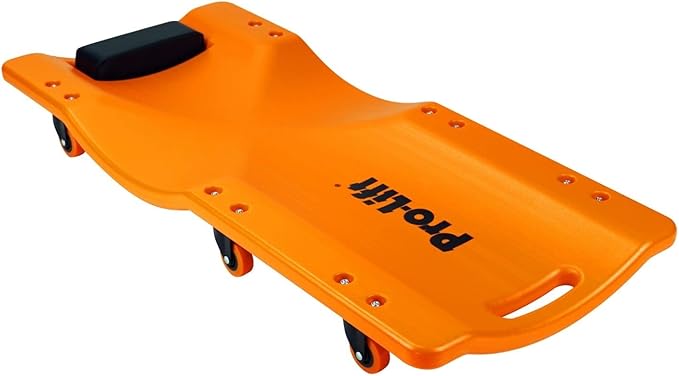 Pro-Lift Mechanic Plastic Creeper 36 Inch - Blow Molded Ergonomic HDPE Body with Padded Headrest - 300 Lbs Capacity Orange