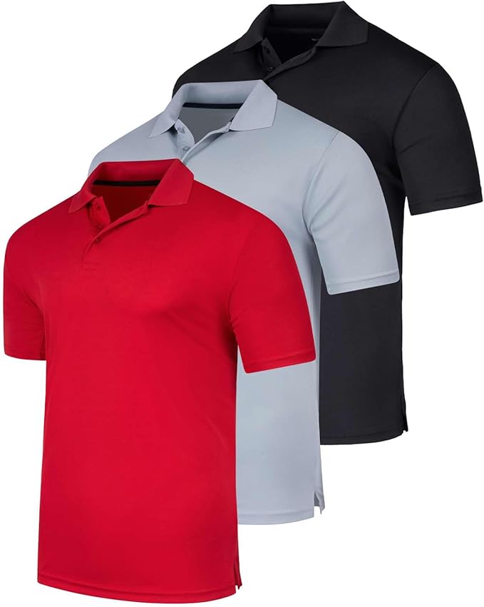 Real Essentials 3 Pack: Men's Quick-Dry Short Sleeve Athletic Performance Polo Shirt (Available in Big & Tall)