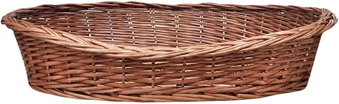 Oval Dog Basket for Small Medium Pets, Lightweight Synthetic Wicker Pet Bed for Indoor and Outdoor Use, Breathable Rustic Brown Pet Sleeping Lounger, 35.4 x 25.2 x 7.9 Inches