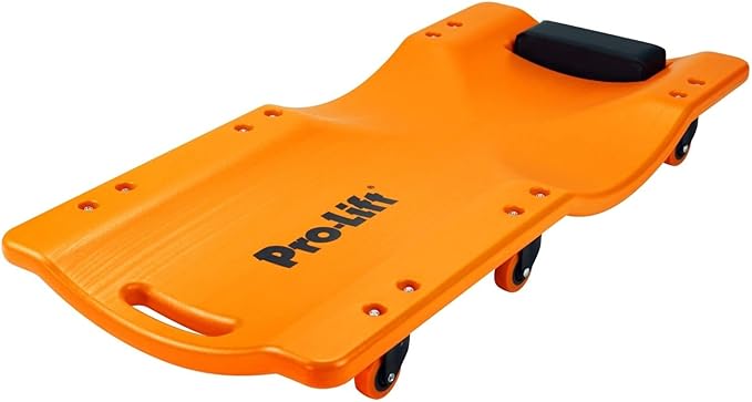 Pro-Lift Mechanic Plastic Creeper 36 Inch - Blow Molded Ergonomic HDPE Body with Padded Headrest - 300 Lbs Capacity Orange