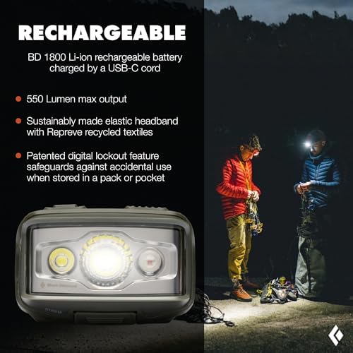 BLACK DIAMOND Storm 550 Headlamp, USB-C Rechargeable, Dimmable, Octane