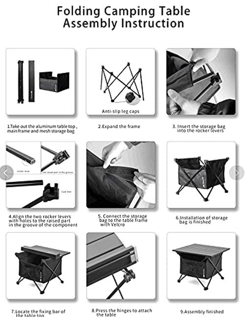 Audoyon Foldable Camping Side Table, Ultralight Small Beach Aluminum, Portable Outdoor Table with Carry Bag and Storage for Picnic, Grill, Hiking, Fishing, Sand, Camping, Nature
