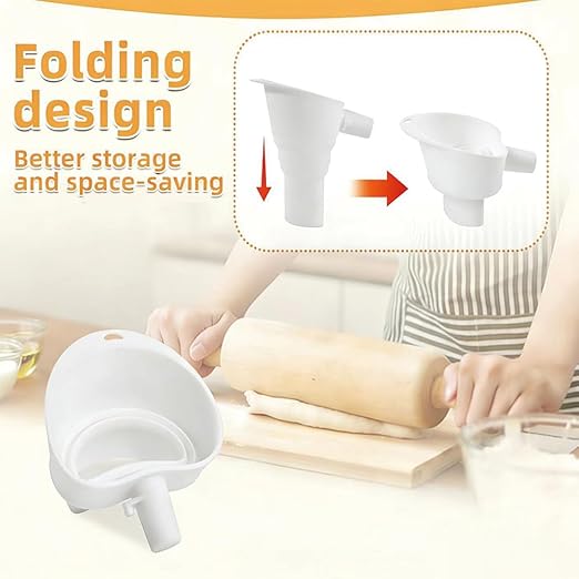 2026 Upgraded No-Mess Flour Funnel for KitchenAid Stand Mixer with Scoop and Cleaning Brush, Foldable Silicone Pouring Chute for 4.5-5 Qt Tilt-Head KSM150 Artisan, Splash-Proof Set, Dishwasher Safe