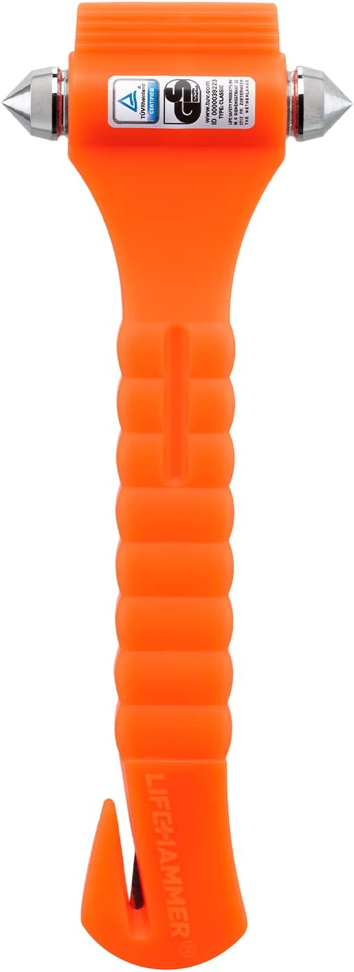 Lifehammer Brand Car Safety Hammer, the Original Emergency Escape and Rescue Tool with Seatbelt Cutter, Made in the Netherlands, Orange (2-Pack)